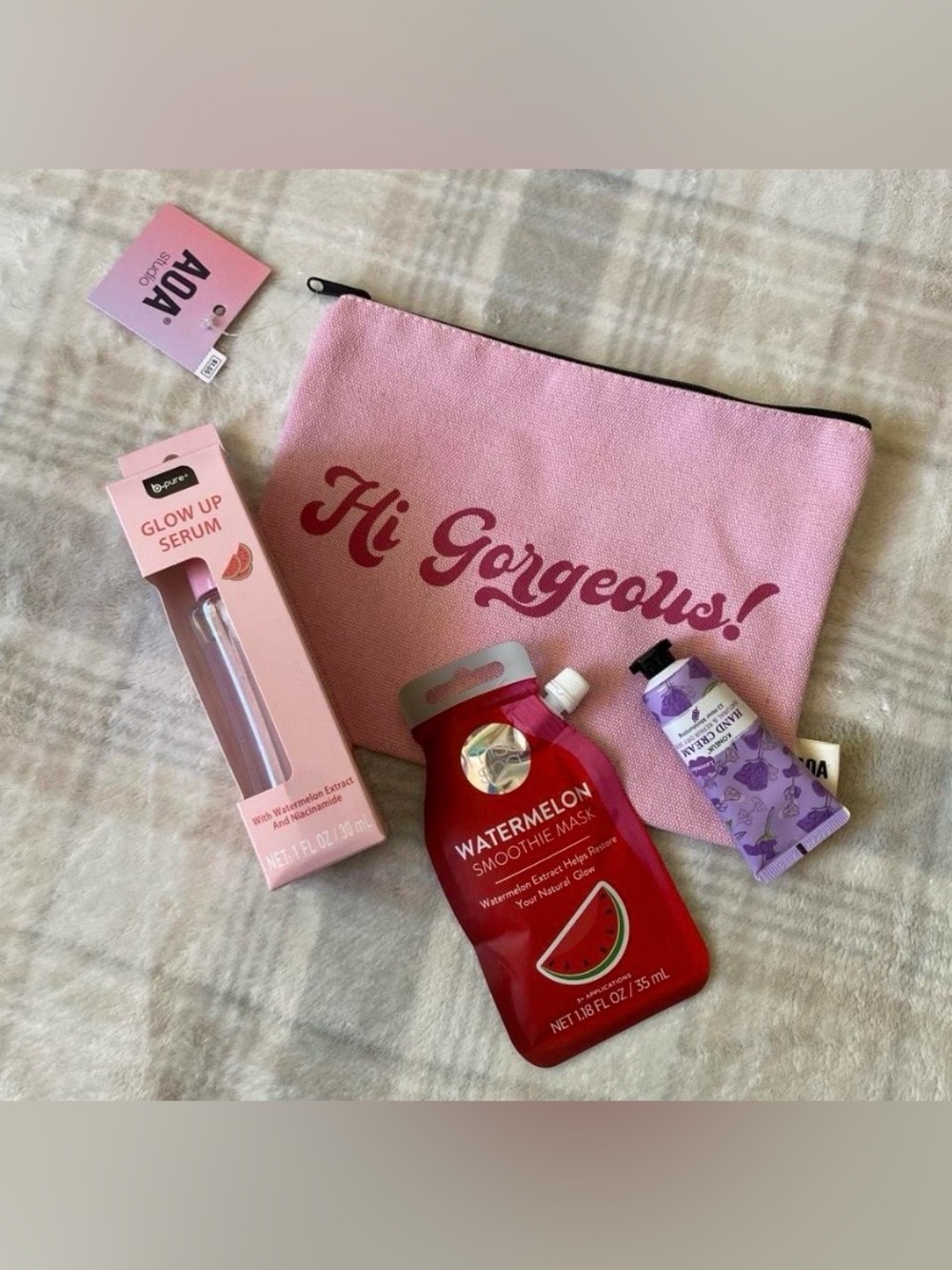NEW | Pink Cosmetic Pouch with Skincare Trio Gift Ready.
